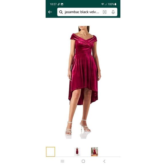 New Medium Jasambac Black Velvet  Off Shoulder High Low Party Holiday Dress NWT - Picture 2 of 9